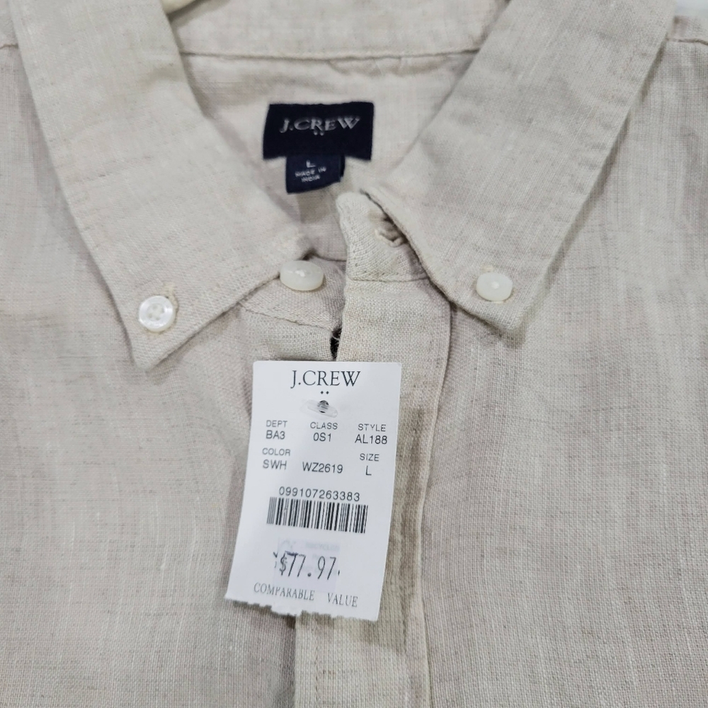 J Crew Short-sleeve linen-blend shirt AL188 Size L Beige NWT - Picture 5 of 5